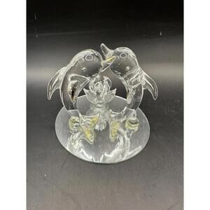 Dolphins Figurine 3" Clear Glass Mini Pair Couple Porpoise Figure Nautical